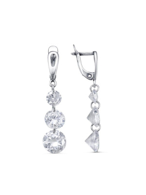 Серьги бижутерия, покрытие - серебрение с оксидированием, вставка - фианит (недрагоценный камень)