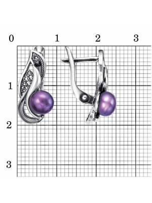 Серьги серебро 925 пробы, покрытие - оксидирование, вставка - культивированный жемчуг
