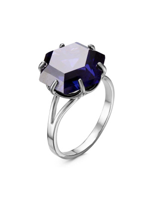 Кольцо бижутерия, покрытие - серебрение с оксидированием, вставка - стекло ювелирное собственной огранки