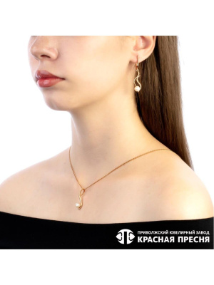 Серьги серебро 925 пробы, покрытие - золочение, вставка - культивированный жемчуг