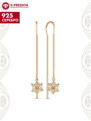 Серьги серебро 925 пробы, покрытие - золочение, вставка - фианит (недрагоценный камень)