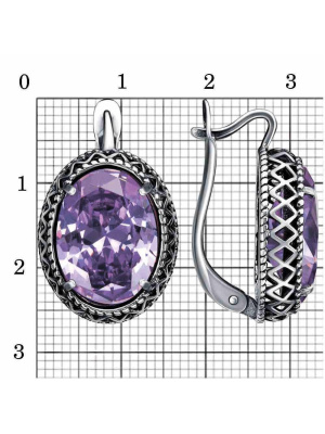 Серьги серебро 925 пробы, покрытие - оксидирование, вставка - фианит (недрагоценный камень)