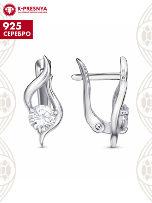Серьги серебро 925 пробы, покрытие - родирование, вставка - фианит (недрагоценный камень)