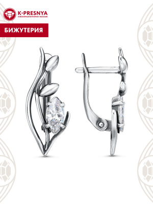 Серьги бижутерия, покрытие - серебрение с оксидированием, вставка - фианит (недрагоценный камень)
