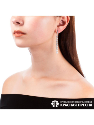 Серьги серебро 925 пробы, без покрытия, вставка - фианит (недрагоценный камень)