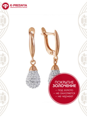 Серьги серебро 925 пробы, покрытие - золочение, вставка - стекло ювелирное preciosa
