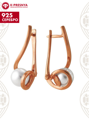 Серьги серебро 925 пробы, покрытие - золочение, вставка - имитация жемчуга