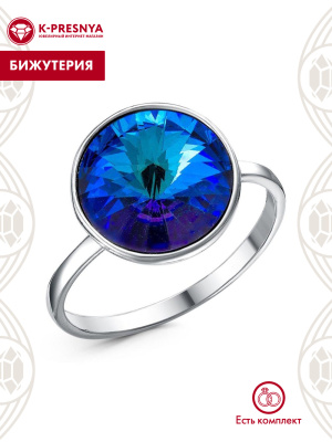 Кольцо бижутерия, покрытие - серебрение с оксидированием, вставка - стекло ювелирное preciosa
