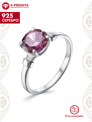 Кольцо серебро 925 пробы, покрытие - платинирование, вставка - фианит (недрагоценный камень)