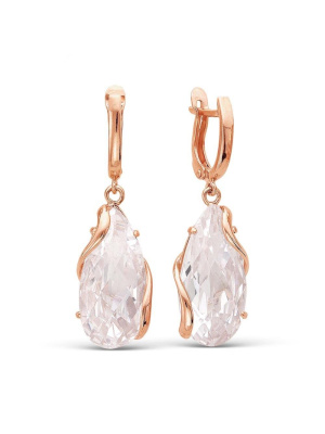 Серьги серебро 925 пробы, покрытие - золочение, вставка - фианит собственной огранки (недрагоценный камень)