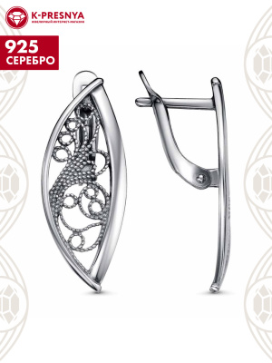 Серьги серебро 925 пробы, покрытие - оксидирование, без вставок