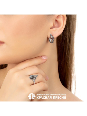 Серьги серебро 925 пробы, покрытие - оксидирование, отделка - алмазная грань, без вставок