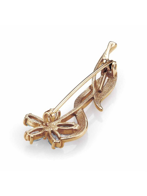 Брошь бижутерия, покрытие - золочение, вставка - фианит (недрагоценный камень)