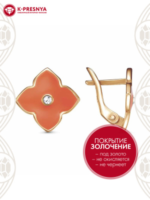 Серьги серебро 925 пробы, покрытие - золочение, отделка - эмаль, вставка - стекло ювелирное preciosa