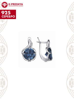 Серьги серебро 925 пробы, покрытие - родирование, вставка - фианит (недрагоценный камень)