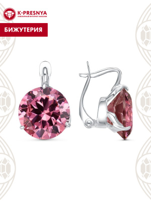Серьги бижутерия, покрытие - серебрение, вставка - фианит (недрагоценный камень)