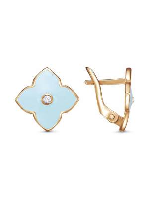 Серьги серебро 925 пробы, покрытие - золочение, отделка - эмаль, вставка - стекло ювелирное preciosa