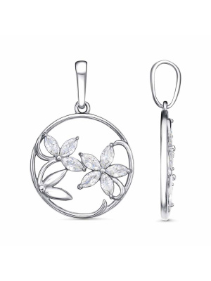 Подвеска бижутерия, покрытие - платинирование, вставка - фианит (недрагоценный камень)