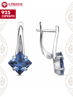 Серьги серебро 925 пробы, покрытие - платинирование, вставка - фианит (недрагоценный камень)
