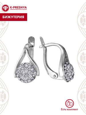 Серьги бижутерия, покрытие - серебрение с оксидированием, вставка - стекло ювелирное preciosa