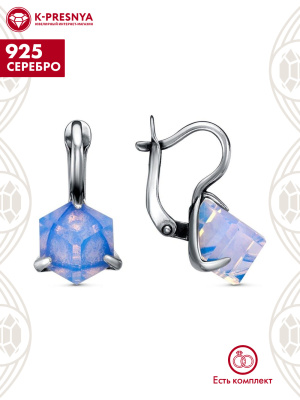 Серьги серебро 925 пробы, покрытие - оксидирование, вставка - стекло ювелирное собственной огранки