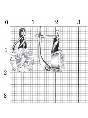 Серьги бижутерия, покрытие - серебрение с оксидированием, вставка - фианит (недрагоценный камень)