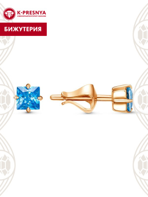 Серьги бижутерия, покрытие - золочение, вставка - фианит (недрагоценный камень)