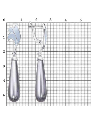 Серьги бижутерия, покрытие - серебрение, отделка - эмаль, вставка - имитация жемчуга