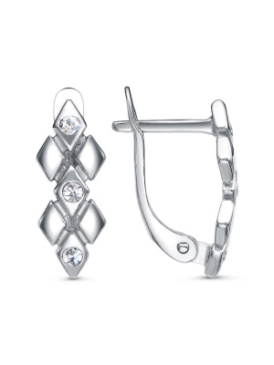 Серьги бижутерия, покрытие - платинирование, вставка - стекло ювелирное preciosa