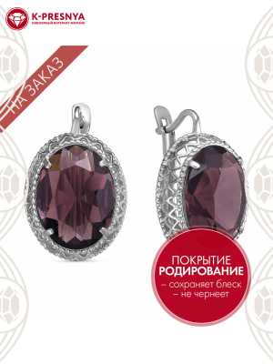 Серьги серебро 925 пробы, покрытие - родирование, вставка - искусственный альмандин