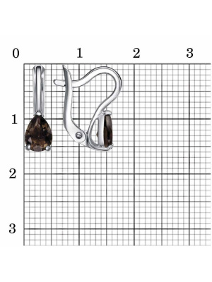 Серьги серебро 925 пробы, покрытие - платинирование, вставка - дымчатый кварц
