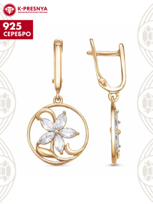 Серьги серебро 925 пробы, покрытие - золочение, вставка - фианит (недрагоценный камень)