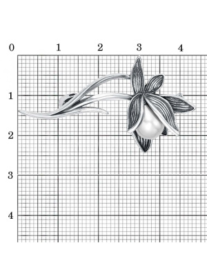 Брошь бижутерия, покрытие - серебрение с оксидированием, вставка - имитация жемчуга