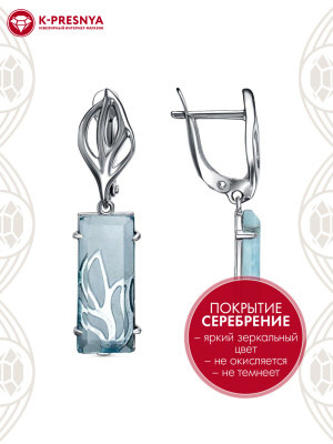 Серьги бижутерия, покрытие - серебрение с оксидированием, вставка - стекло ювелирное собственной огранки