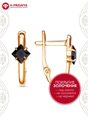 Серьги серебро 925 пробы, покрытие - золочение, вставка - фианит (недрагоценный камень)