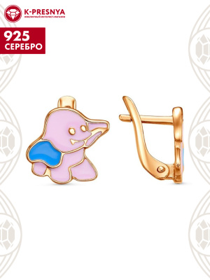 Серьги серебро 925 пробы, покрытие - золочение, отделка - эмаль, без вставок