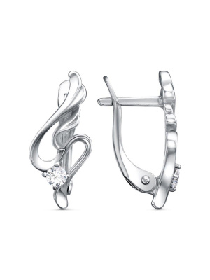 Серьги серебро 925 пробы, покрытие - оксидирование, вставка - фианит (недрагоценный камень)