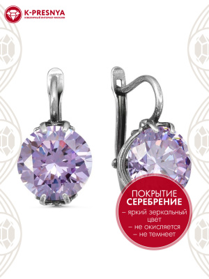 Серьги бижутерия, покрытие - серебрение с оксидированием, вставка - фианит (недрагоценный камень)