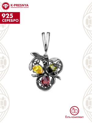 Подвеска серебро 925 пробы, покрытие - оксидирование, вставка - фианит (недрагоценный камень)
