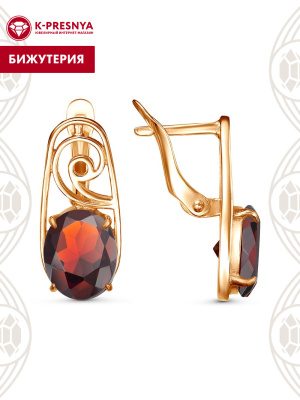 Серьги бижутерия, покрытие - золочение, вставка - фианит (недрагоценный камень)