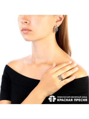 Серьги бижутерия, покрытие - серебрение с оксидированием, без вставок