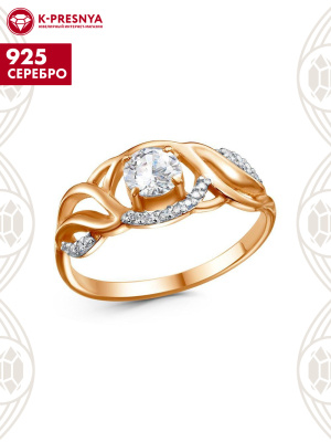 Кольцо серебро 925 пробы, покрытие - золочение, выборочное родирование, вставка - фианит (недрагоценный камень)