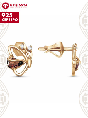 Серьги серебро 925 пробы, покрытие - золочение, вставка - фианит (недрагоценный камень)