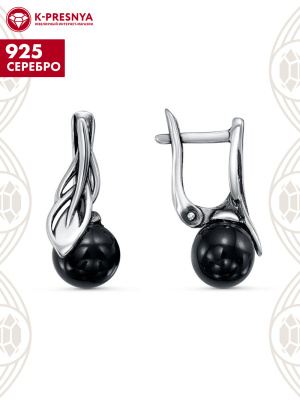 Серьги серебро 925 пробы, покрытие - оксидирование, вставка - имитация жемчуга