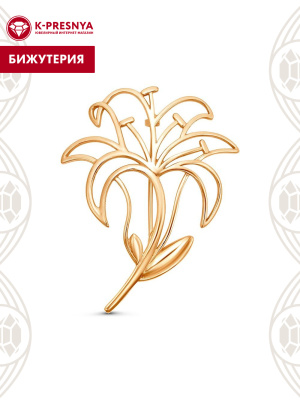 Брошь бижутерия, покрытие - золочение, без вставок