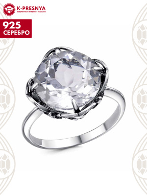 Кольцо серебро 925 пробы, покрытие - оксидирование, вставка - горный хрусталь