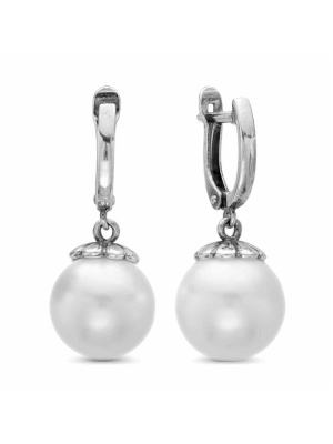 Серьги бижутерия, покрытие - серебрение с оксидированием, вставка - имитация жемчуга