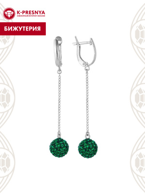 Серьги бижутерия, покрытие - серебрение, вставка - стекло ювелирное