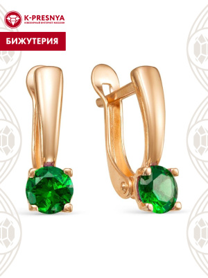 Серьги бижутерия, покрытие - золочение, вставка - искусственная шпинель