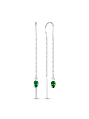 Серьги серебро 925 пробы, покрытие - родирование, вставка - искусственная шпинель